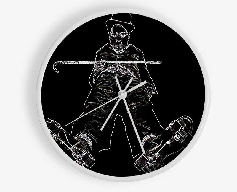 Charlie Chaplin White On Black Clock - Wallart-Direct UK