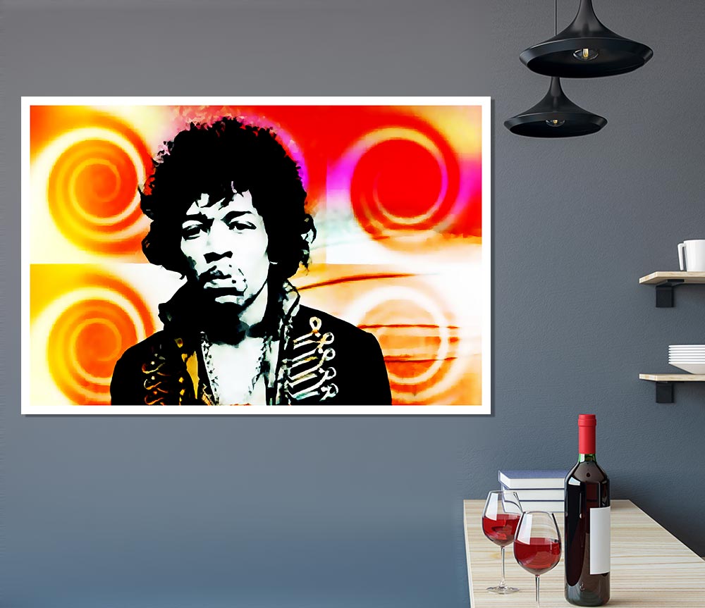 Jimi Hendrix Swirls Print Poster Wall Art