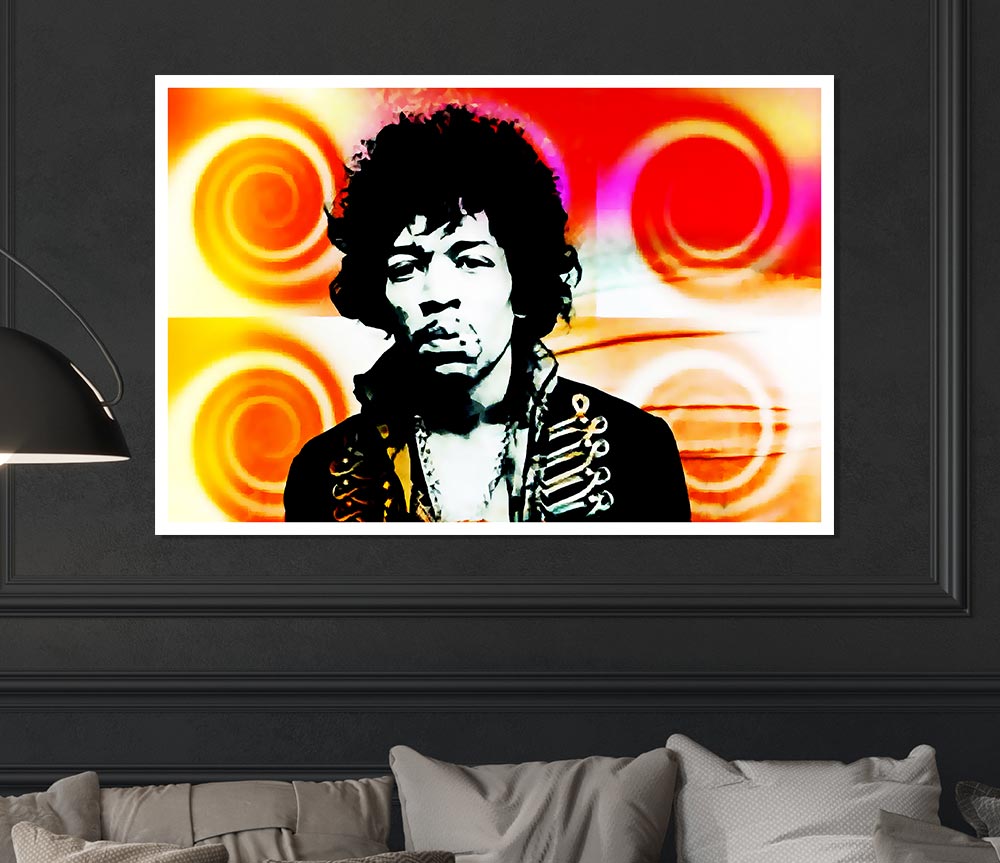 Jimi Hendrix Swirls Print Poster Wall Art