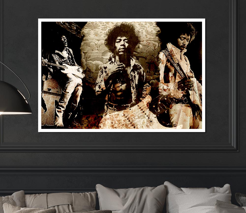 Jimi Hendrix Trio Print Poster Wall Art