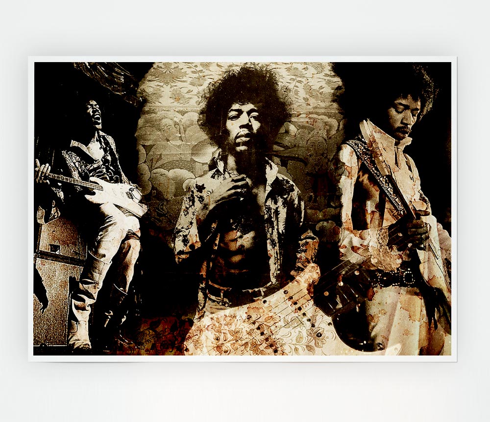 Jimi Hendrix Trio Print Poster Wall Art