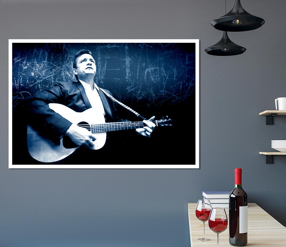 Johnny Cash Blue Print Poster Wall Art