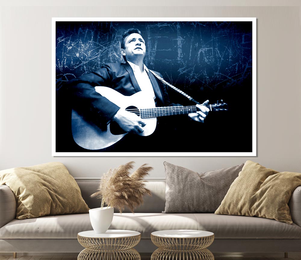 Johnny Cash Blue Print Poster Wall Art