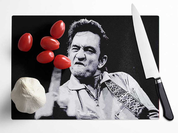 Johnny Cash Finger B n W Glass Chopping Board