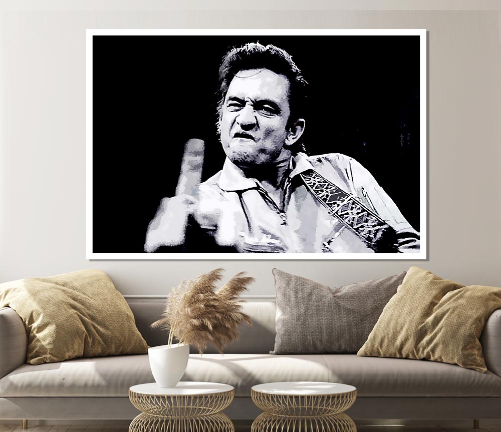 Johnny Cash Finger B N W Print Poster Wall Art