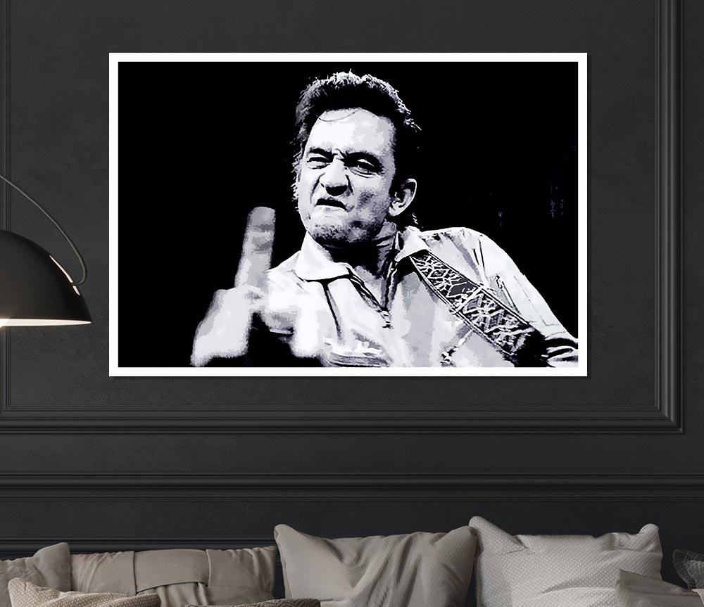 Johnny Cash Finger B N W Print Poster Wall Art