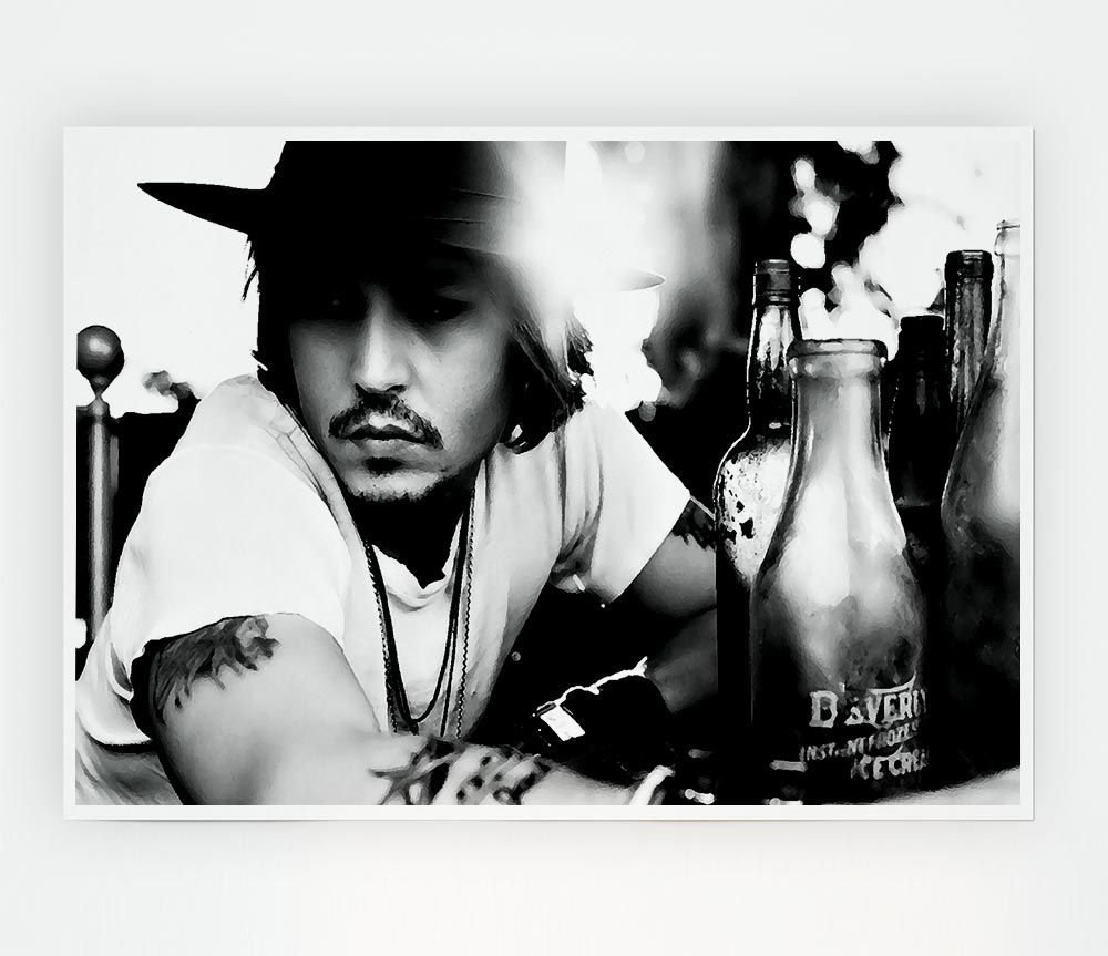 Johnny Depp Hat B N W Print Poster Wall Art