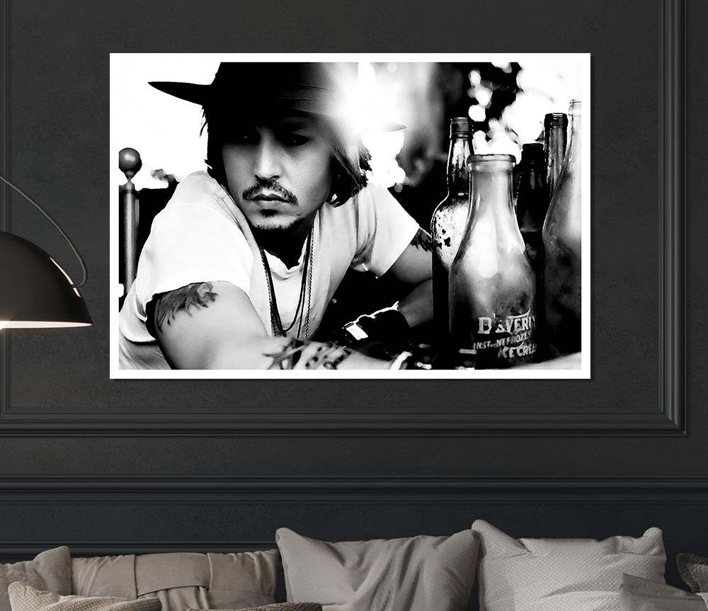 Johnny Depp Hat B N W Print Poster Wall Art