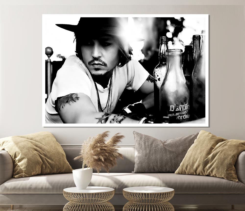 Johnny Depp Hat B N W Print Poster Wall Art