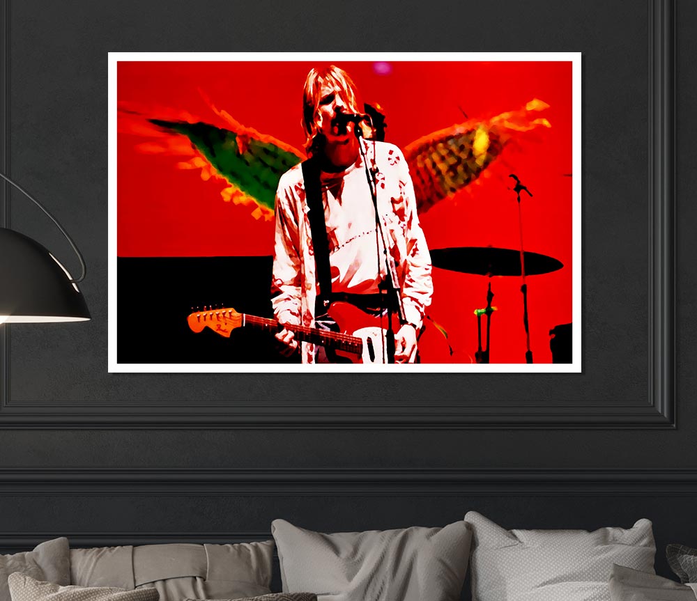 Kurt Cobain Angel Wings Print Poster Wall Art