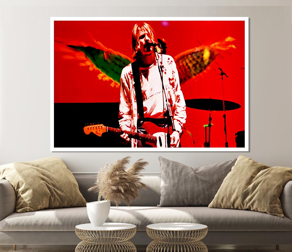 Kurt Cobain Angel Wings Print Poster Wall Art