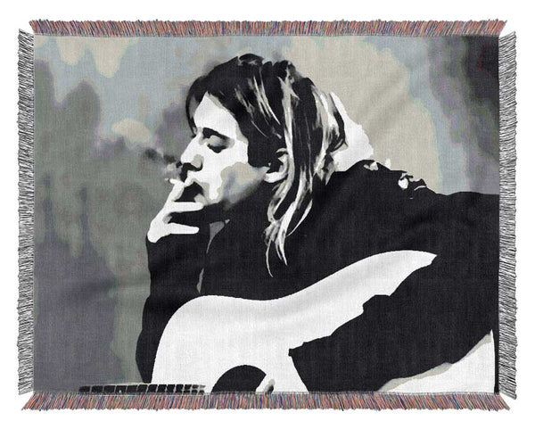 Kurt Cobain Guitar Smoke Woven Blanket