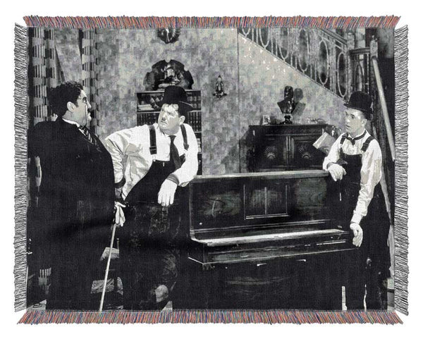 Laurel And Hardy Piano Break Woven Blanket