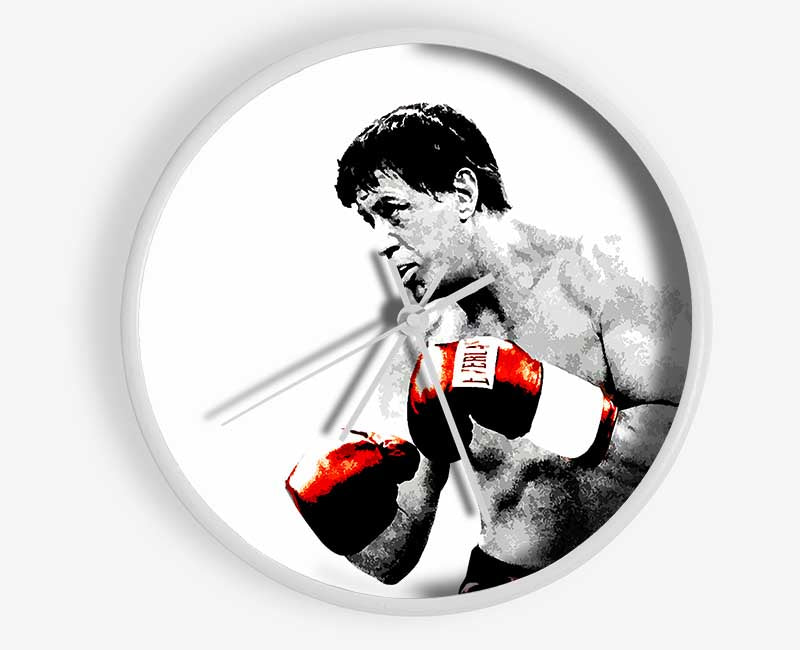 Rocky B n W Red Gloves Clock - Wallart-Direct UK