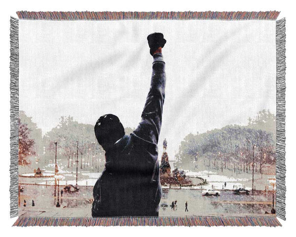 Rocky Balboa On The Steps Woven Blanket