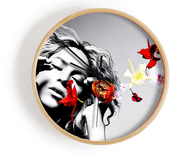 Shakira Orange Flowers Clock - Wallart-Direct UK