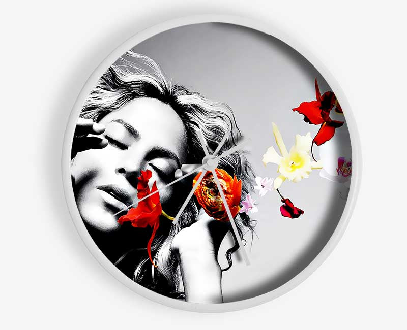 Shakira Orange Flowers Clock - Wallart-Direct UK