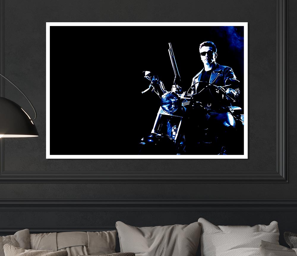 Terminator Bike Blue Print Poster Wall Art