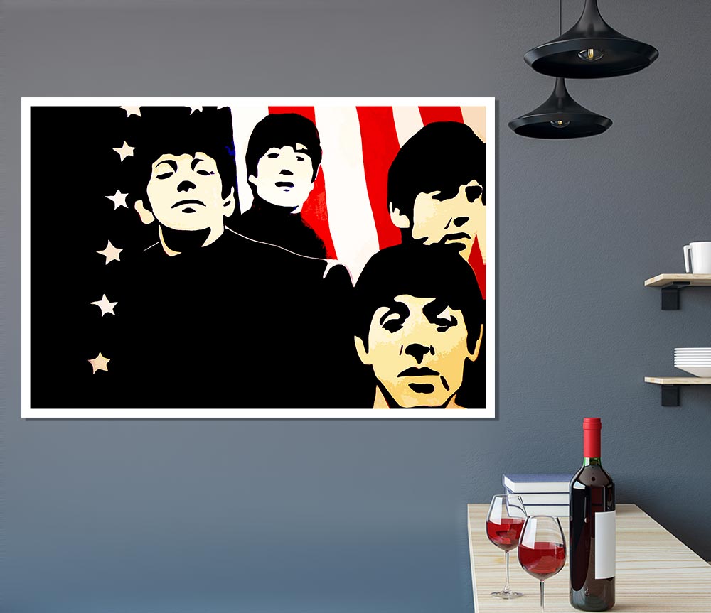 The Beatles American Flag Print Poster Wall Art