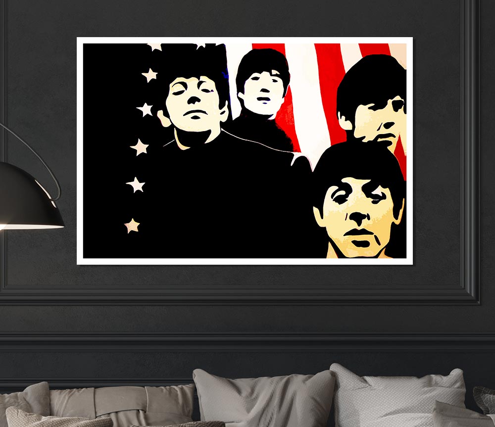 The Beatles American Flag Print Poster Wall Art