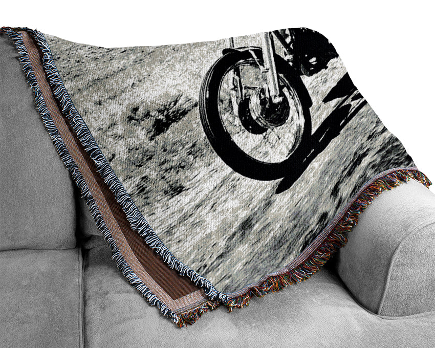 Easy Rider Motorbike Drive B n W Woven Blanket