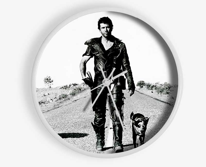 Mad Max Highway Walk With Dog B n W Clock - Wallart-Direct UK