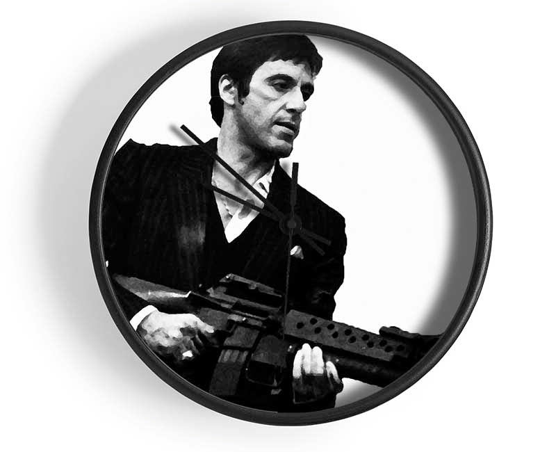 Scarface Tommygun B n W Clock - Wallart-Direct UK