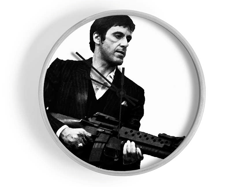 Scarface Tommygun B n W Clock - Wallart-Direct UK