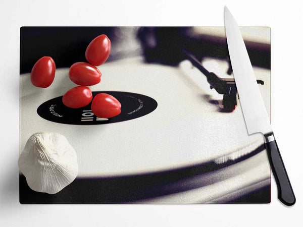 Vinyl Record Player Black And White Glass Chopping Board