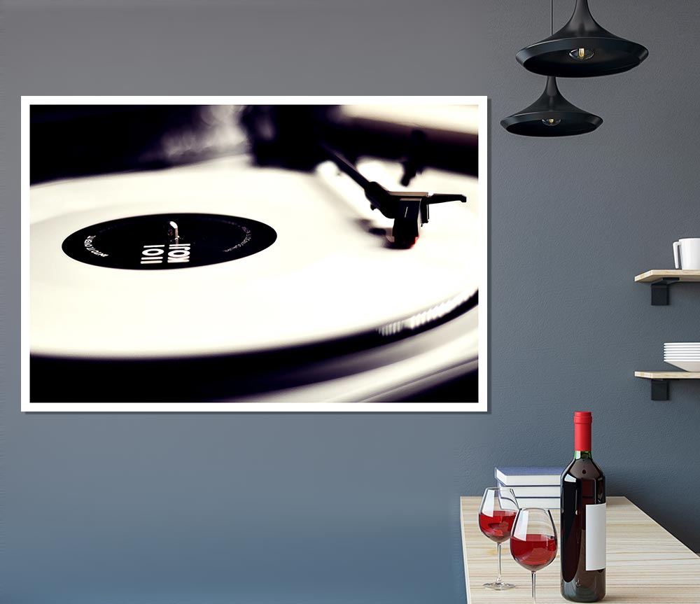 Vinyl Record Player Black And White Print Poster Wall Art