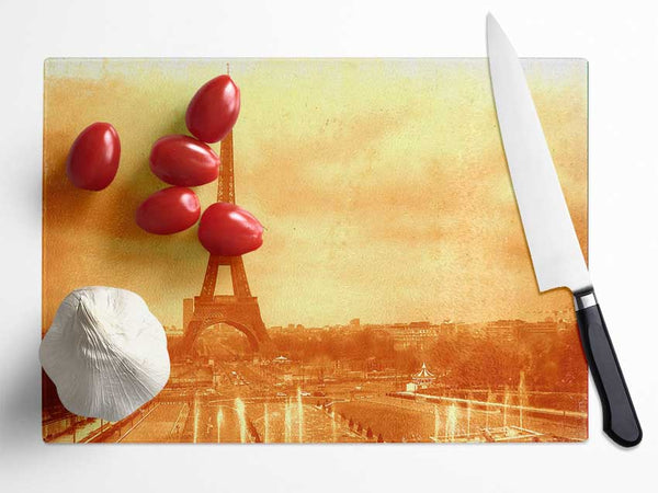 Old Image Of The Eiffel Tower Glass Chopping Board