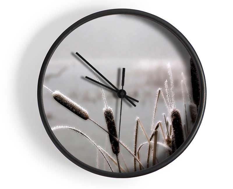 Frosted Cattails Clock - Wallart-Direct UK