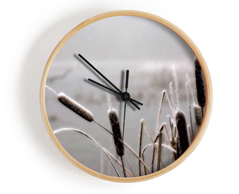 Frosted Cattails Clock - Wallart-Direct UK