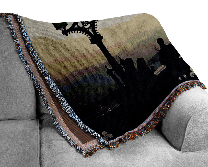 People On Misty Bridge Woven Blanket