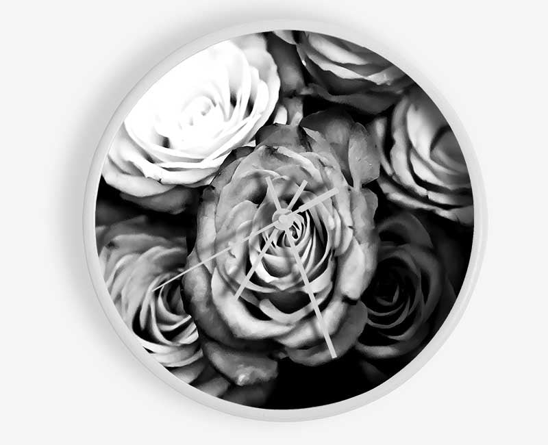 Roses Black And White Clock - Wallart-Direct UK