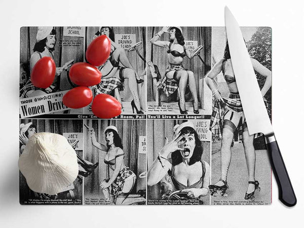 Bettie Page Driving Glass Chopping Board