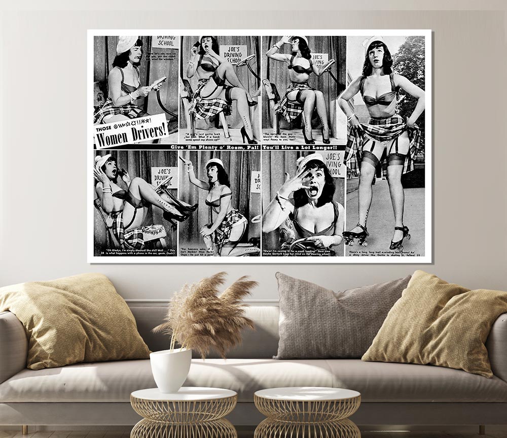 Bettie Page Driving Print Poster Wall Art