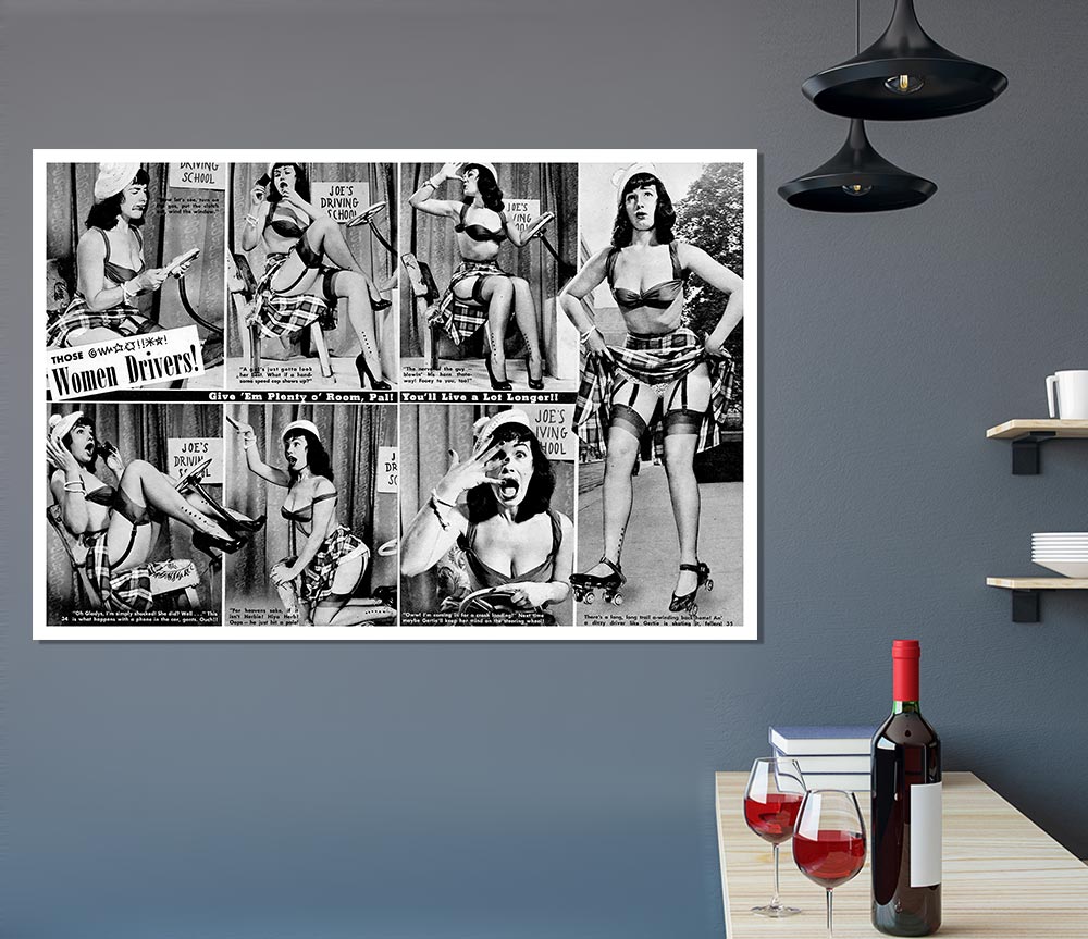 Bettie Page Driving Print Poster Wall Art