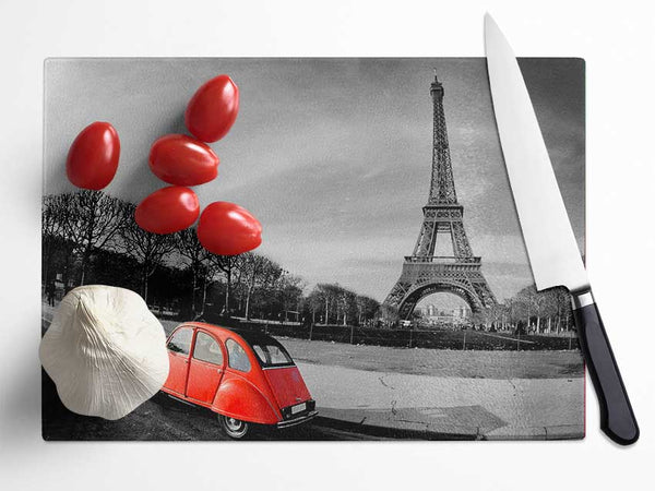 Red Car-Eiffel Tower Paris Glass Chopping Board