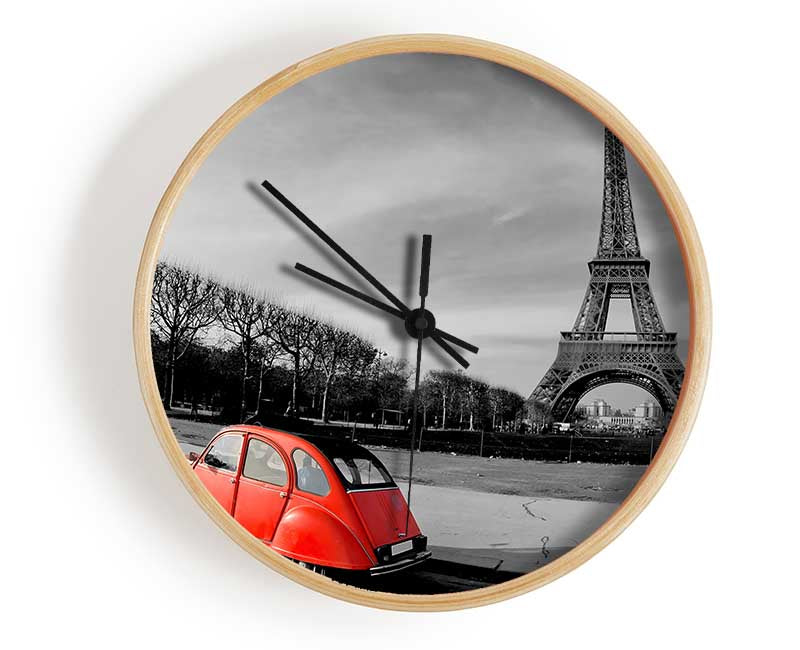 Red Car-Eiffel Tower Paris Clock - Wallart-Direct UK