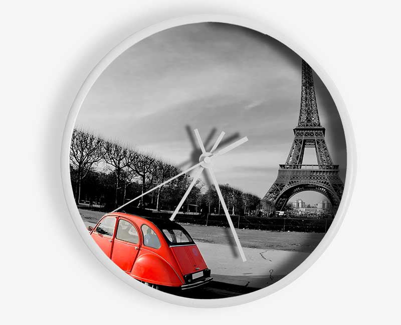 Red Car-Eiffel Tower Paris Clock - Wallart-Direct UK