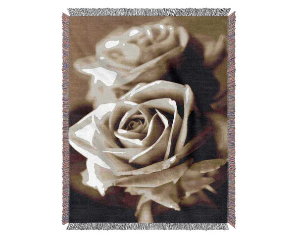 Sunning Sepia Roses Woven Blanket