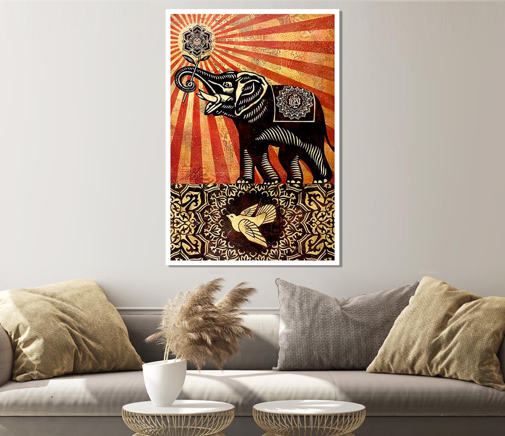 Elephant Sun Rays Print Poster Wall Art