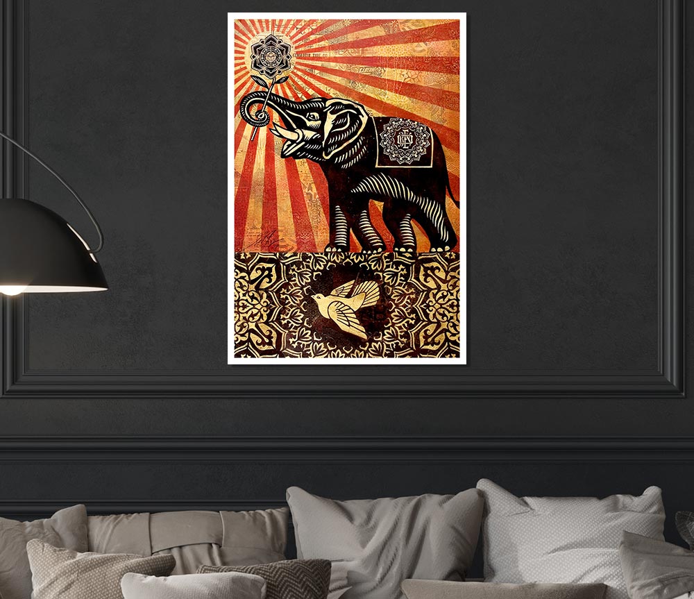 Elephant Sun Rays Print Poster Wall Art