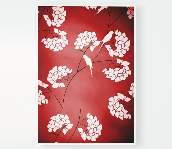 Cherrytree Birds Red Print Poster Wall Art