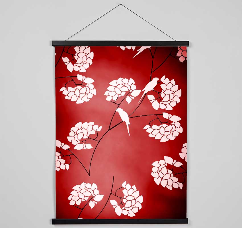 Cherrytree Birds Red Hanging Poster - Wallart-Direct UK