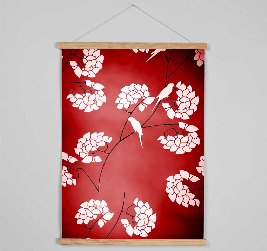 Cherrytree Birds Red Hanging Poster - Wallart-Direct UK