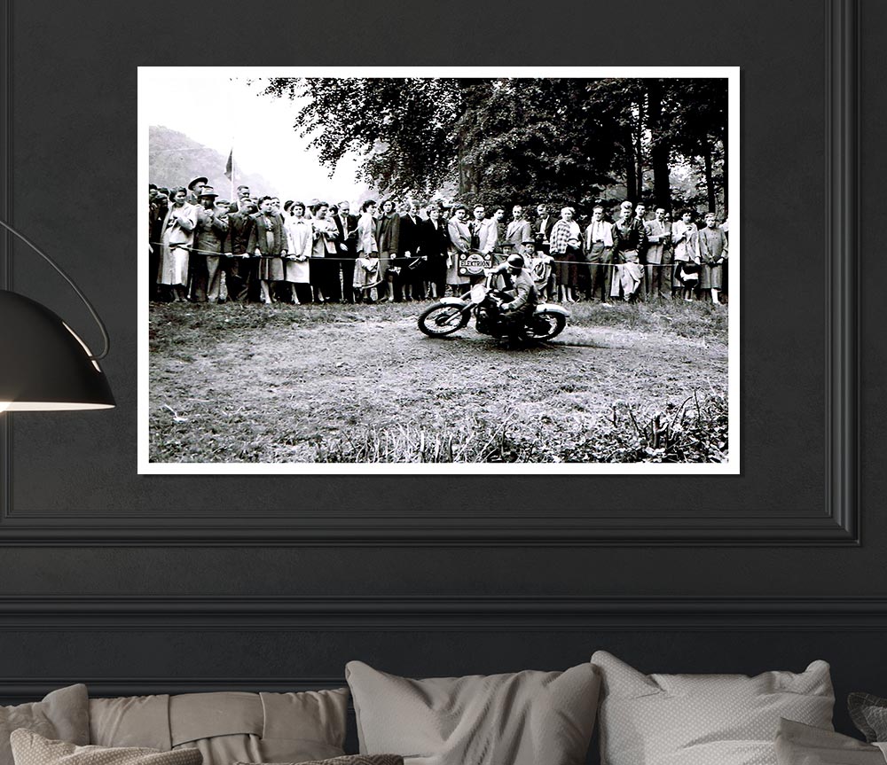 Vintage Motorcross Crowd Print Poster Wall Art