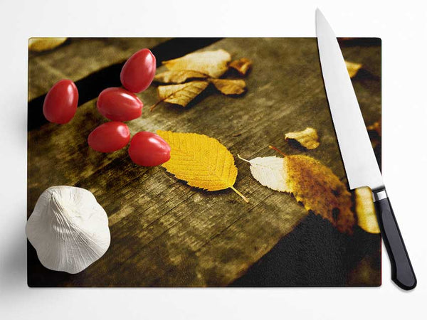 Autumn Leaves On The Deck Glass Chopping Board