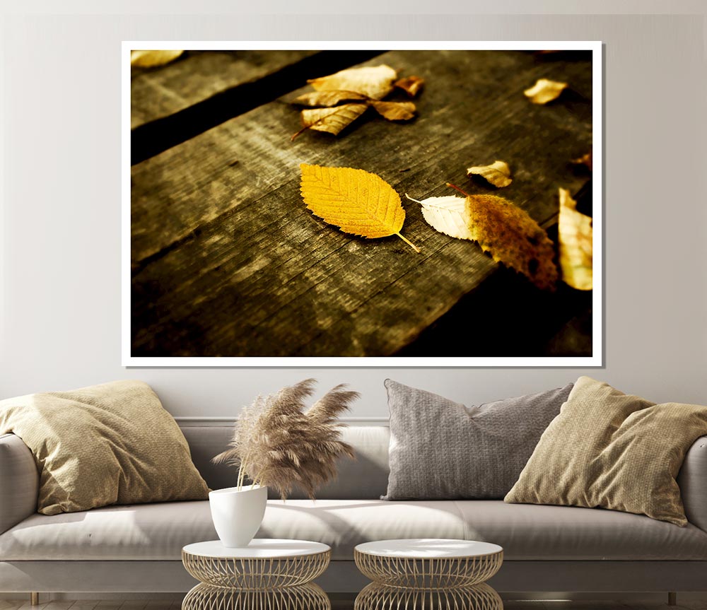 Autumn Leaves On The Deck Print Poster Wall Art